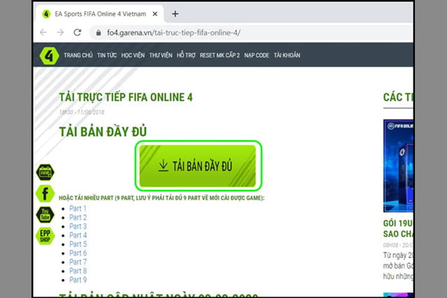 Hướng dẫn cài đặt Fifa Online 4 trên trang chủ